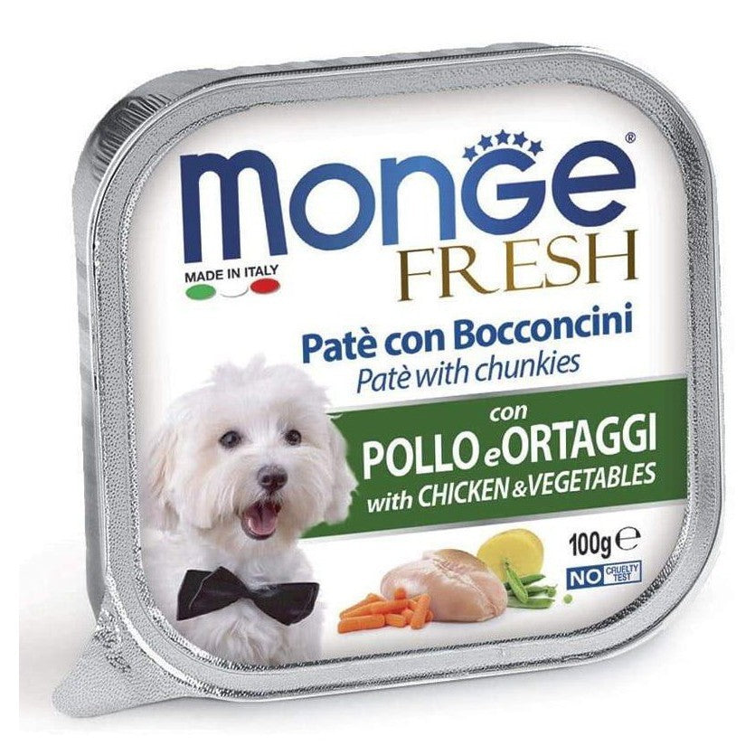 Monge Fresh Paté e Bocconcini al Pollo e Verdure 100gr - Cibo Umido per Cani Monge Fresh Paté e Bocconcini al Pollo e Verdure 100gr - Cibo Umido per Cani